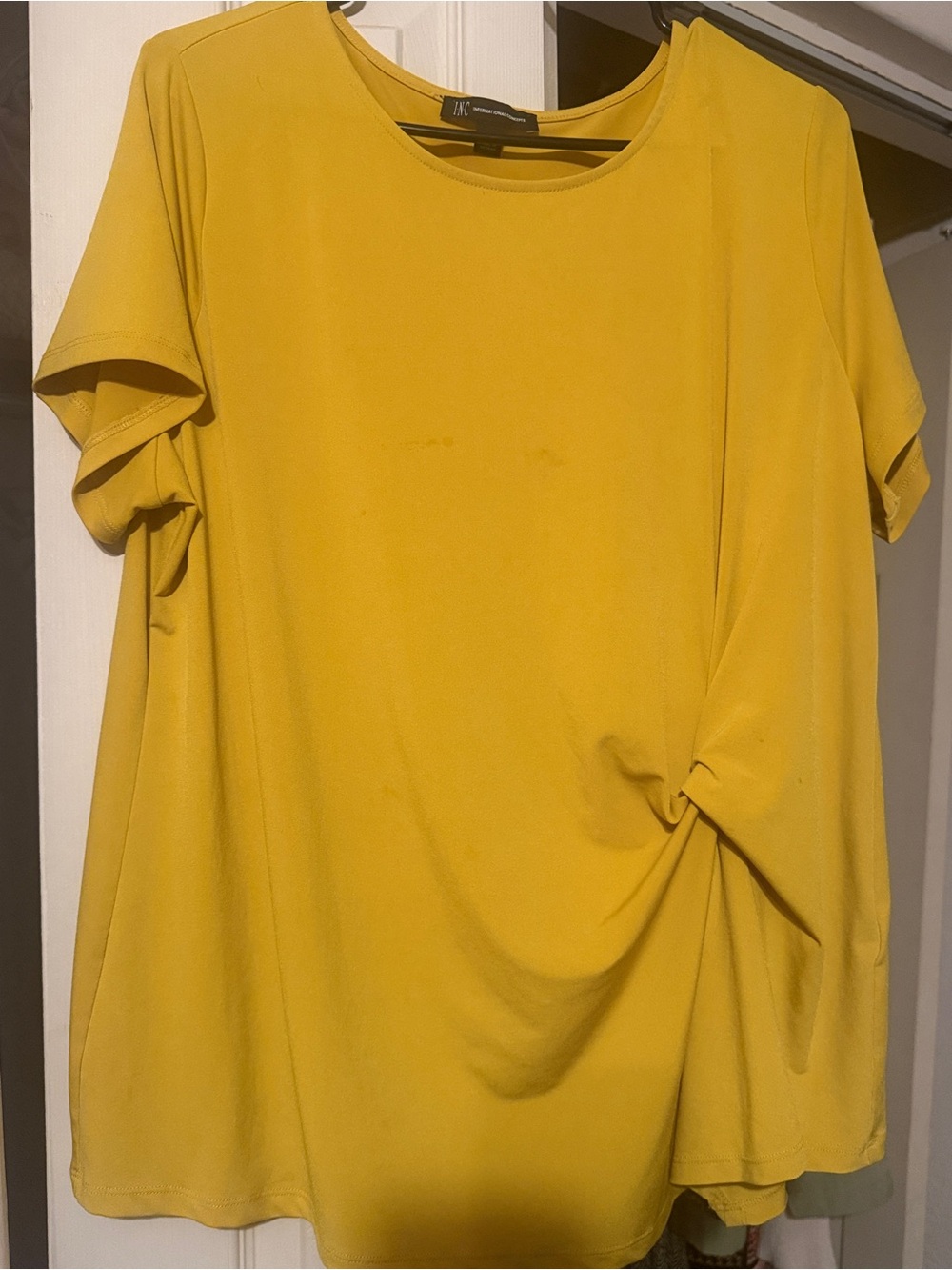 INC International Concepts Mustard Yellow Short Sleeve Knot-Detail Tunic